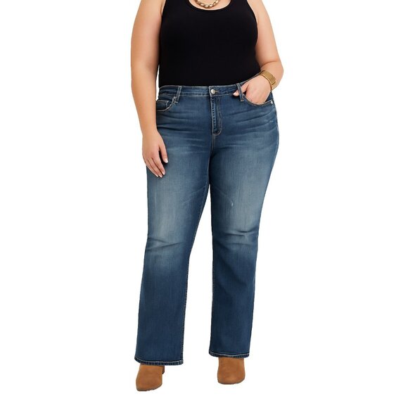 Maurices Bootcut Jeans Laney Stretch Medium Wash Distressed 13/14L Y2K Casual - Picture 2 of 15